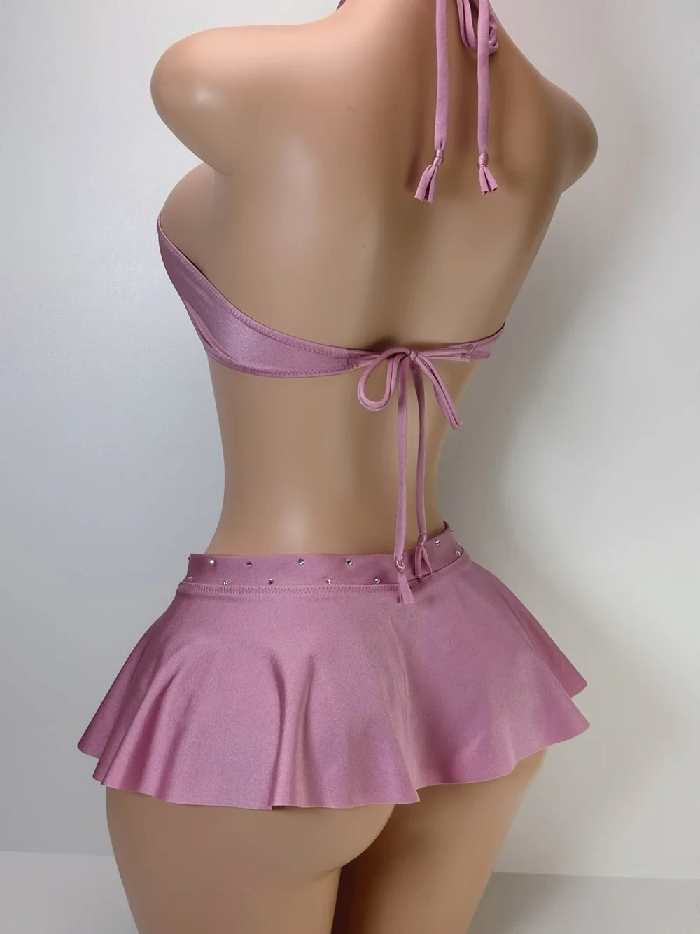 Pink Rhinestone Two-Piece Skirted Bikini - Picture 2 of 3